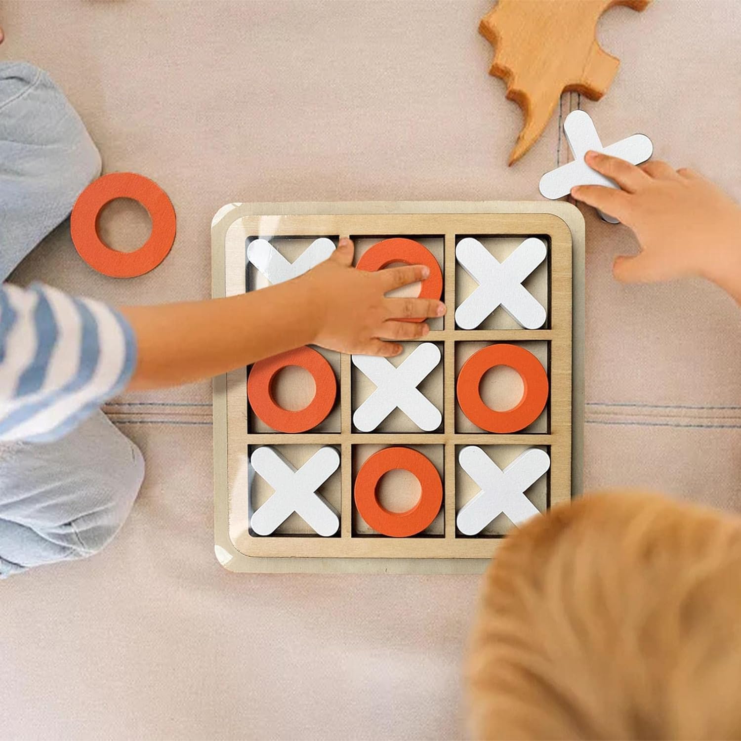 JUNI Wooden Classic Tic Tac Toe Board Game - Indoor Strategy and Educational Puzzle Toy for Kids and Families, Perfect Birthday Gift for Toddlers - Set of 3 - Juni