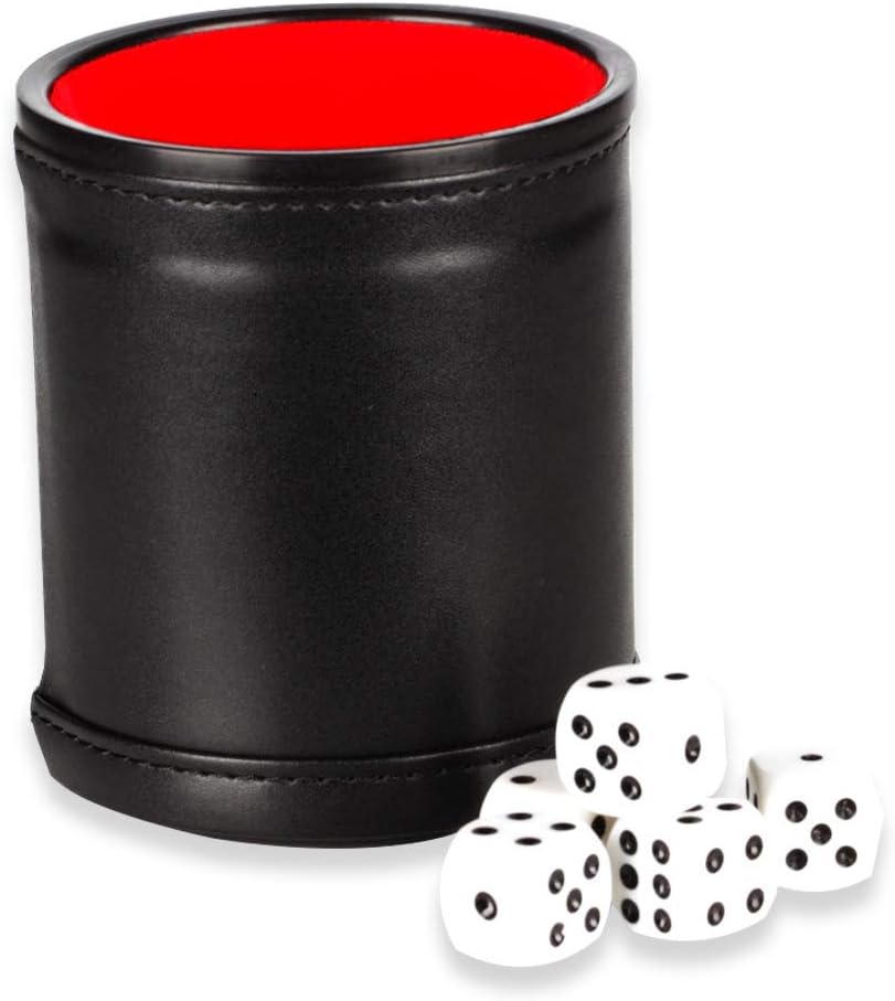 JUNI 6-Piece Dice Set with PU Leather Cup - Board Game Accessories - Juni