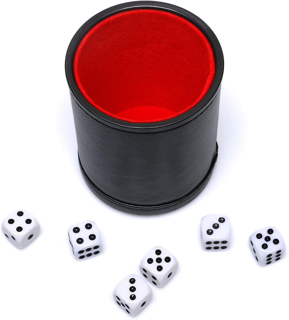 JUNI 6-Piece Dice Set with PU Leather Cup - Board Game Accessories - Juni