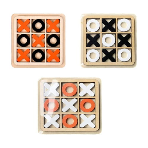 JUNI Wooden Classic Tic Tac Toe Board Game - Set of 3, Ideal for Kids & Families