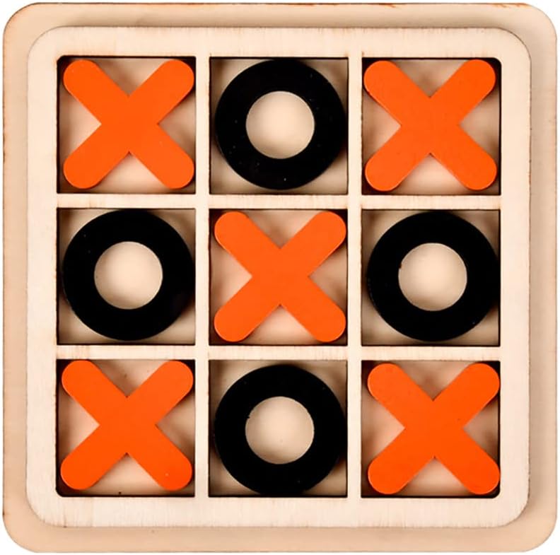 JUNI Wooden Classic Tic Tac Toe Board Game - Indoor Strategy and Educational Puzzle Toy for Kids and Families, Perfect Birthday Gift for Toddlers - Set of 3 - Juni