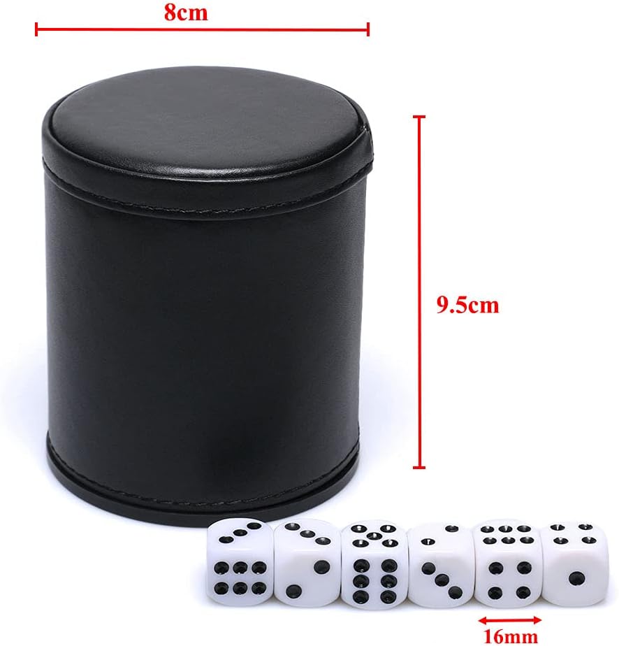 JUNI 6-Piece Dice Set with PU Leather Cup - Board Game Accessories - Juni