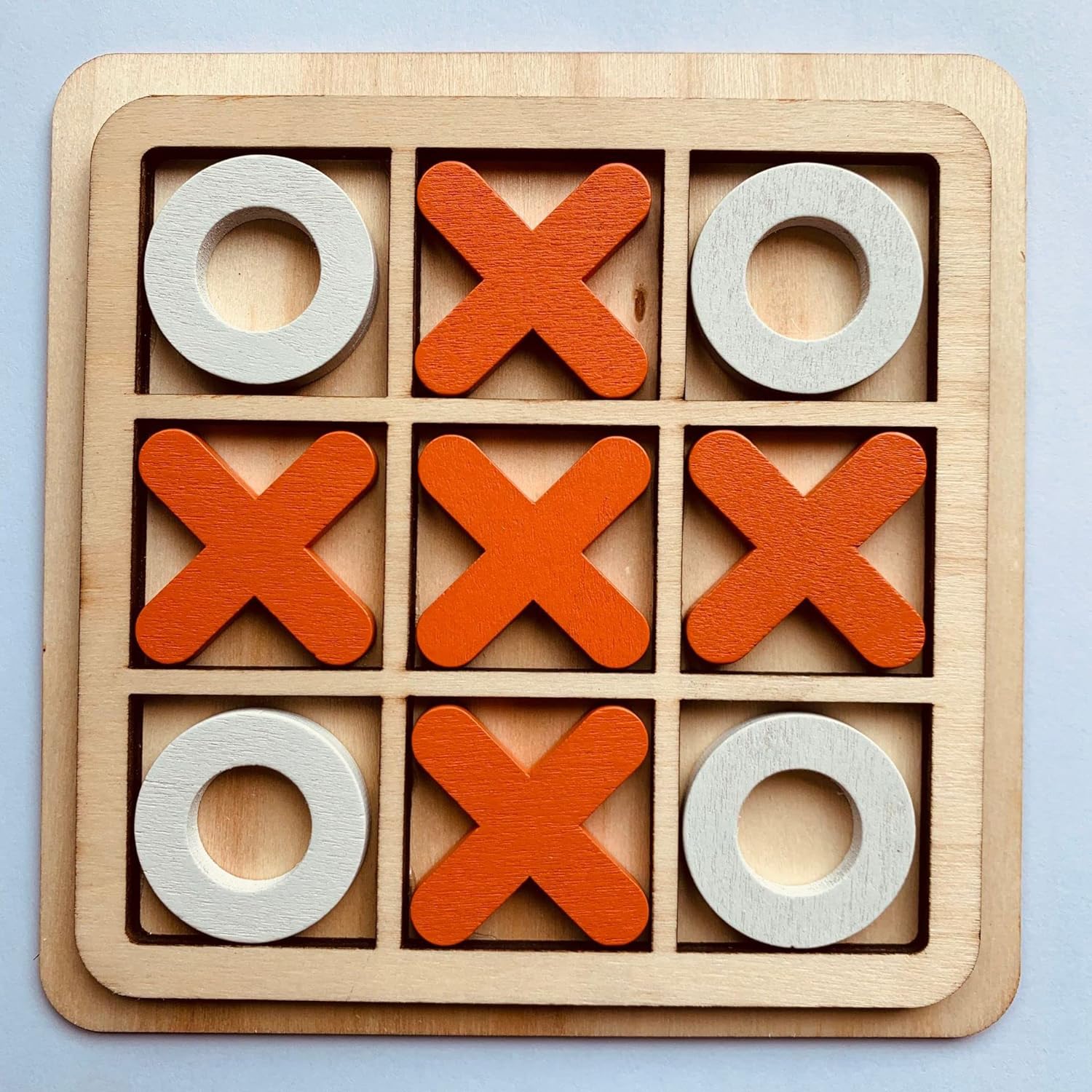 JUNI Wooden Classic Tic Tac Toe Board Game - Indoor Strategy and Educational Puzzle Toy for Kids and Families, Perfect Birthday Gift for Toddlers - Set of 3 - Juni