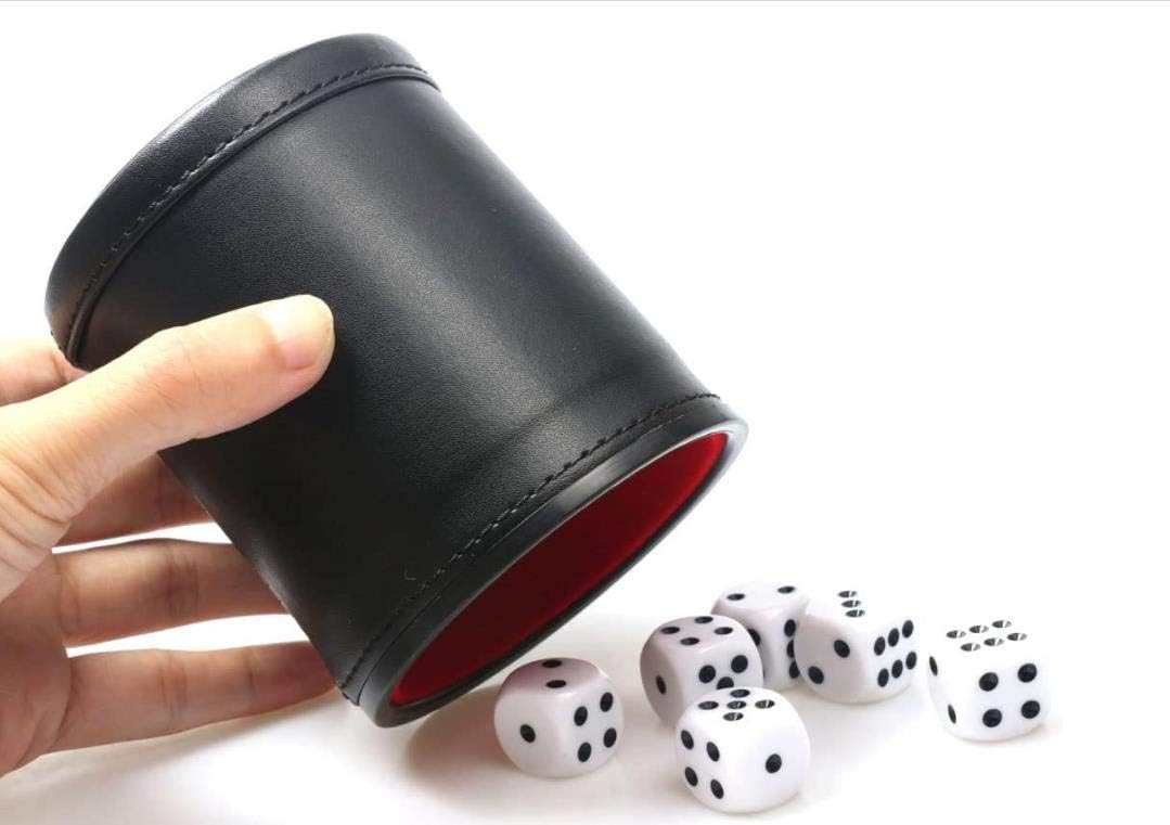 JUNI 6-Piece Dice Set with PU Leather Cup - Board Game Accessories - Juni