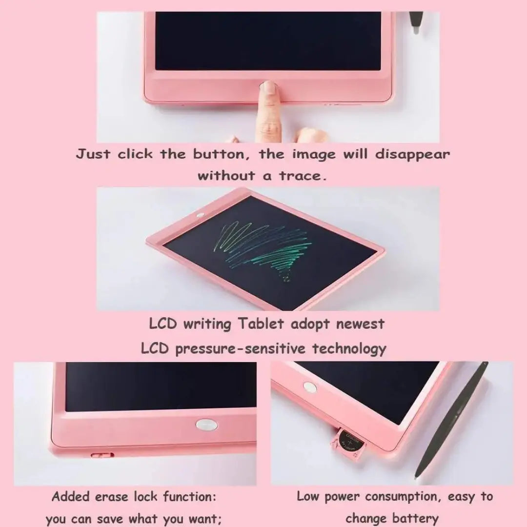 JUNI LCD Writing Tablet - Pink 8.5-Inch Reusable Digital Notepad