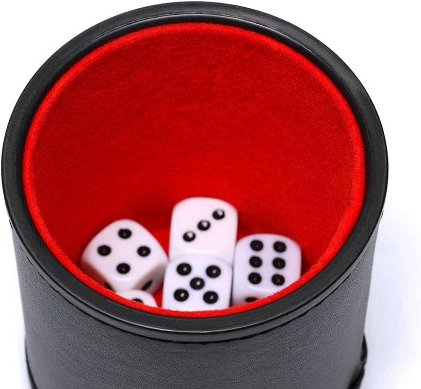 JUNI 6-Piece Dice Set with PU Leather Cup - Board Game Accessories - Juni