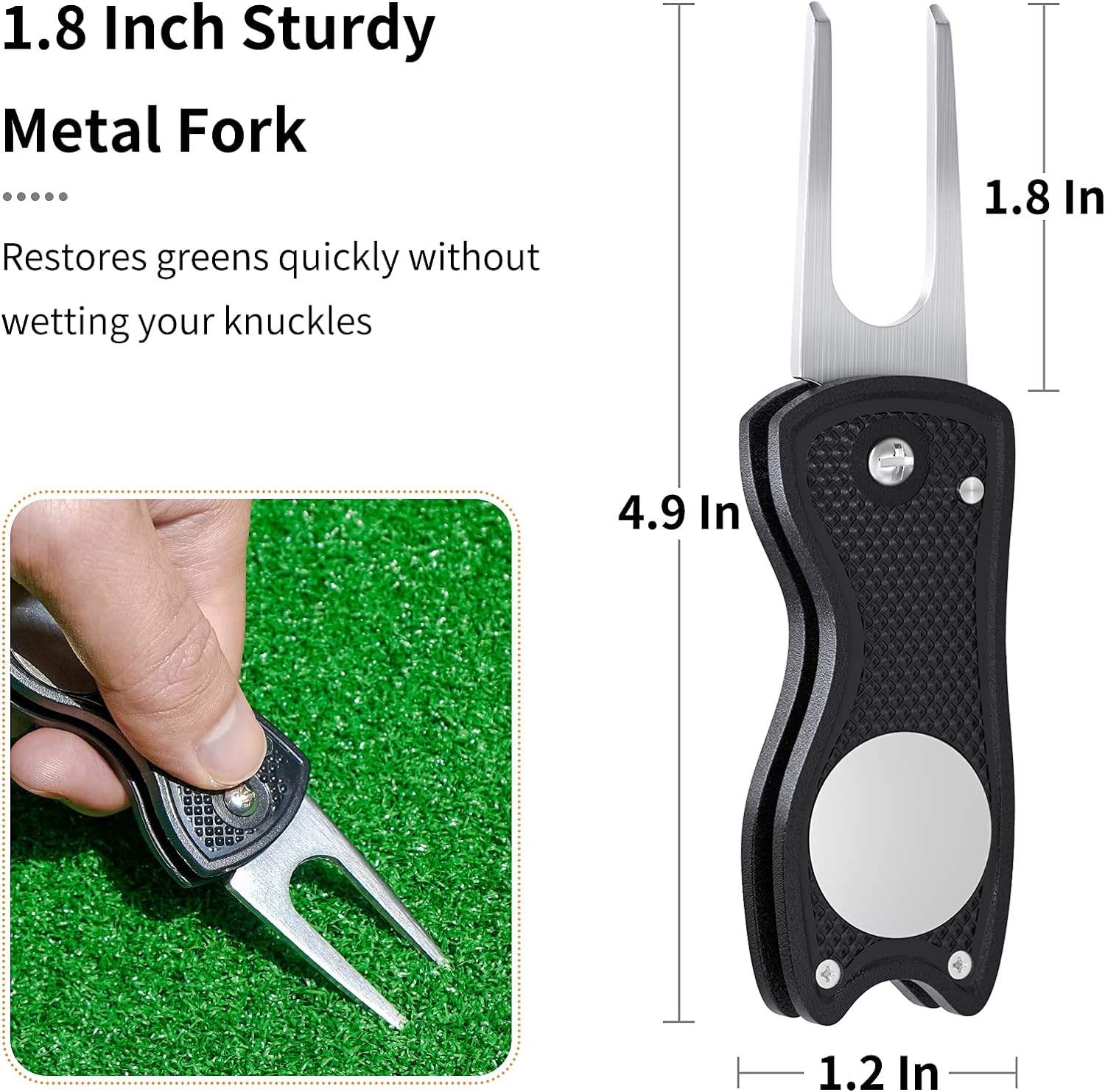 JUNI Metal Foldable Golf Divot Tool Set of 2 - Portable Golf Pitchfork with Pop-Up Button, Magnetic Ball Marker, and Stylish Fish Design - Essential Golf Accessories for Lawn Repair SPN-VJ421C - Juni