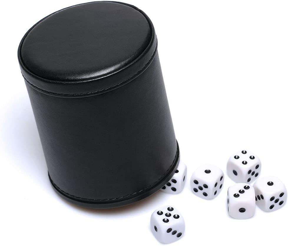 JUNI 6-Piece Dice Set with PU Leather Cup - Board Game Accessories - Juni