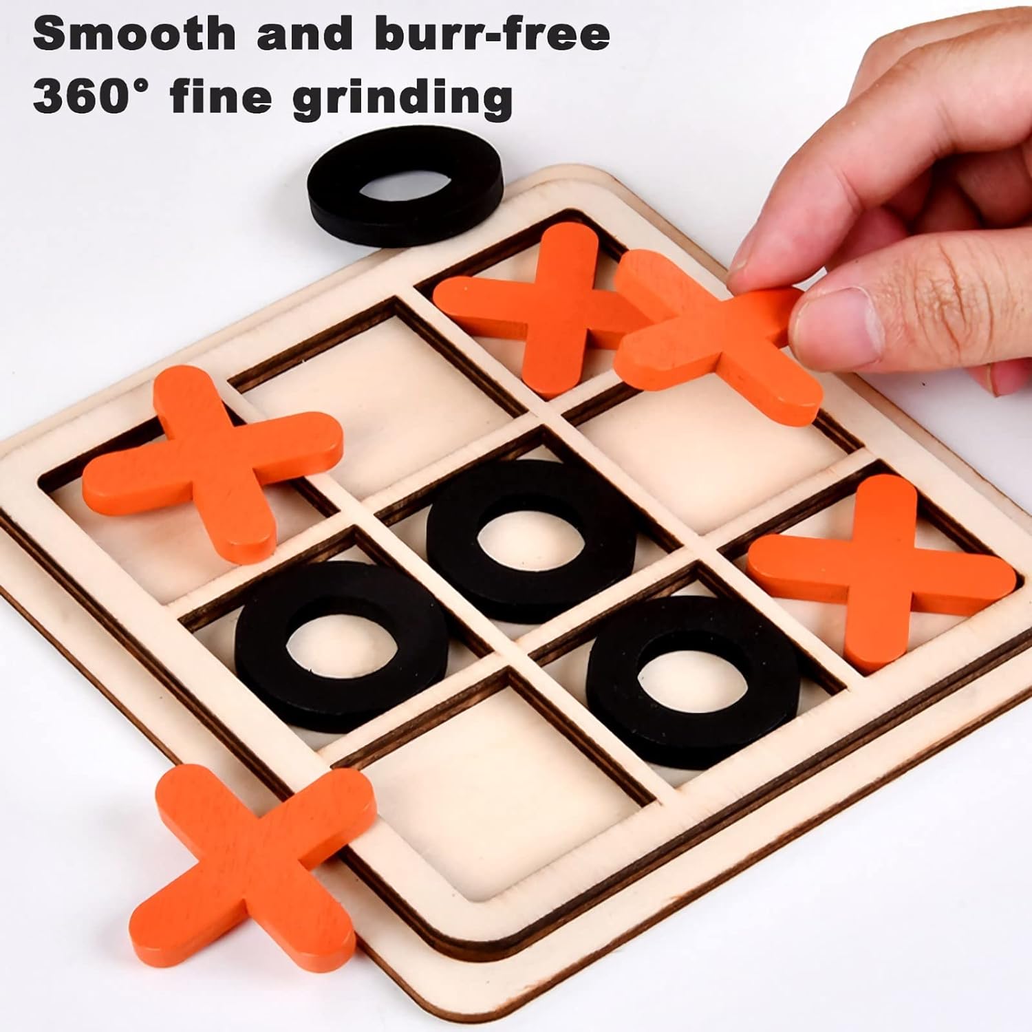 JUNI Wooden Classic Tic Tac Toe Board Game - Indoor Strategy and Educational Puzzle Toy for Kids and Families, Perfect Birthday Gift for Toddlers - Set of 3 - Juni